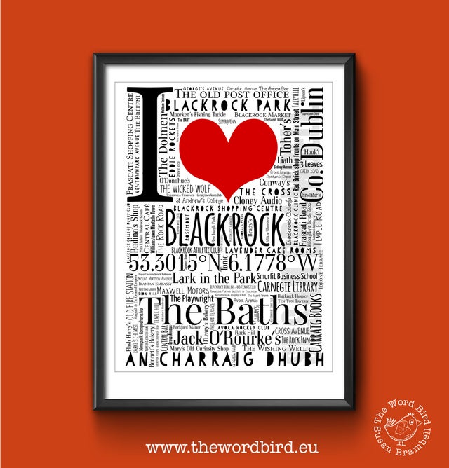 A3 Blackrock print by Susan Brambell, The Word Bird
